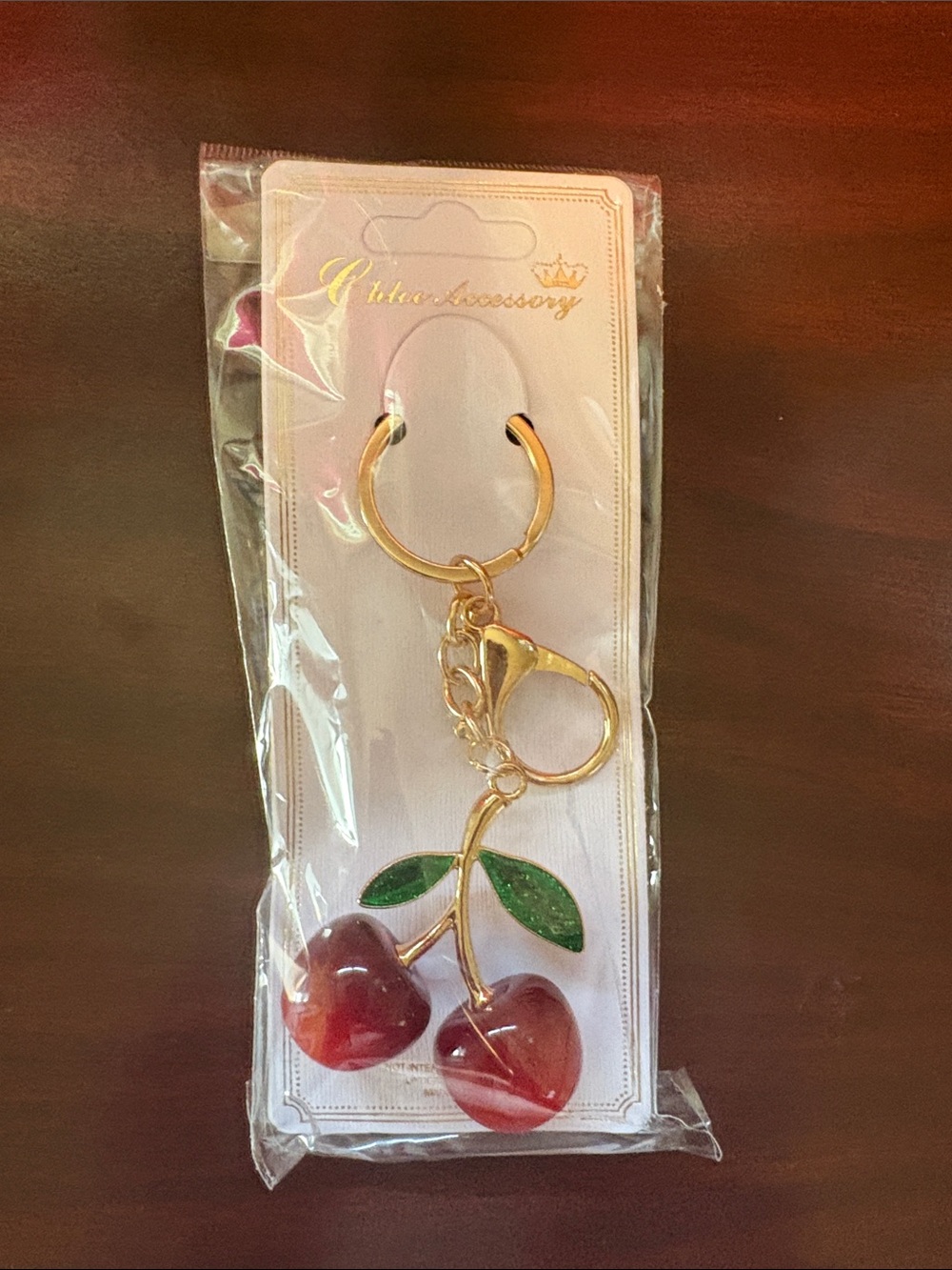 Gold-Tone Red Cherry Purse Charm and Key Chain NEW!